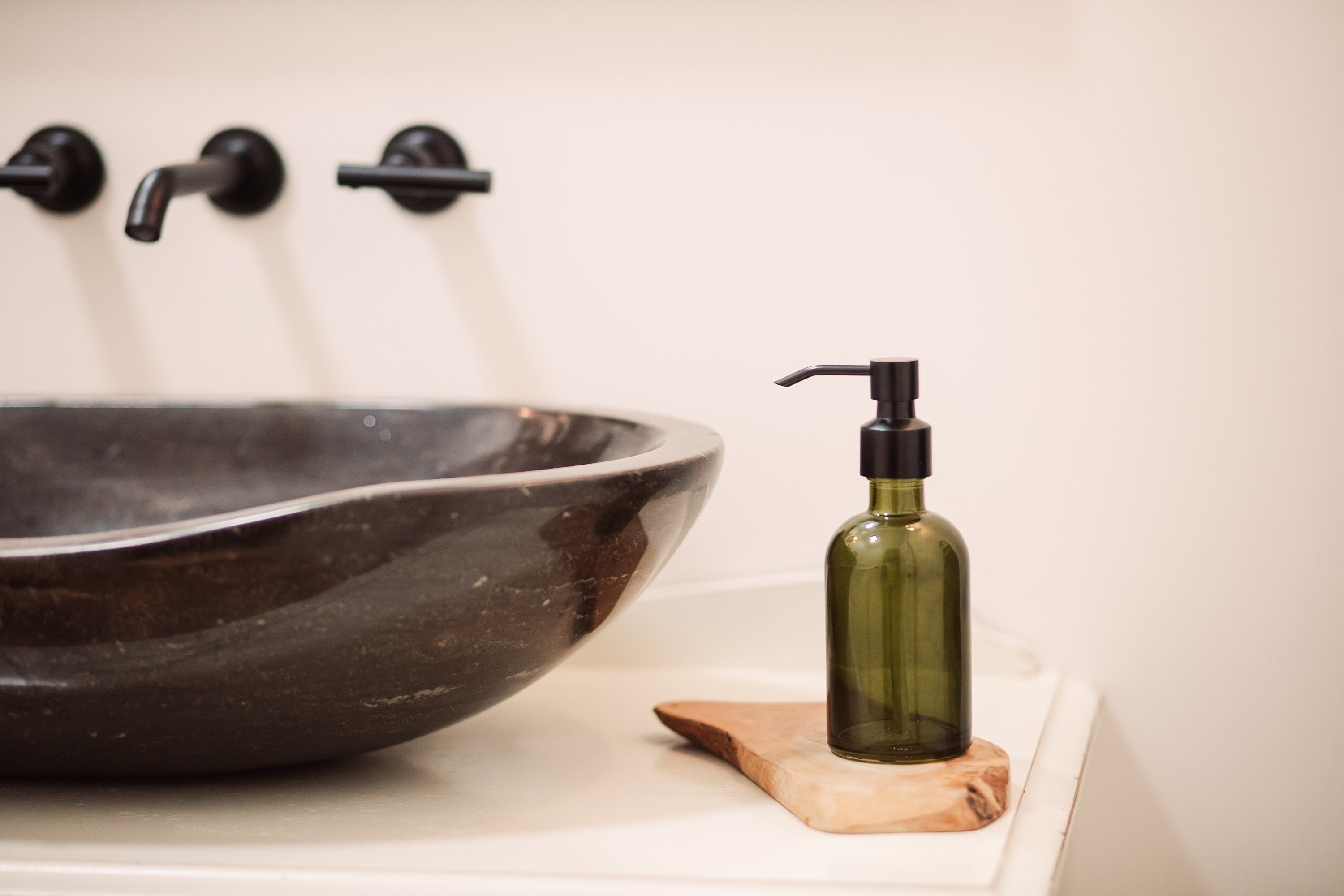 Soap Dispensers | Forest Green Glass Lotion Soap Dispenser with Metal Pump