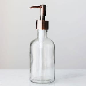 Soap Dispenser | Small Clear Recycled Glass Soap Dispenser w/ Metal Pump Copper Rustic