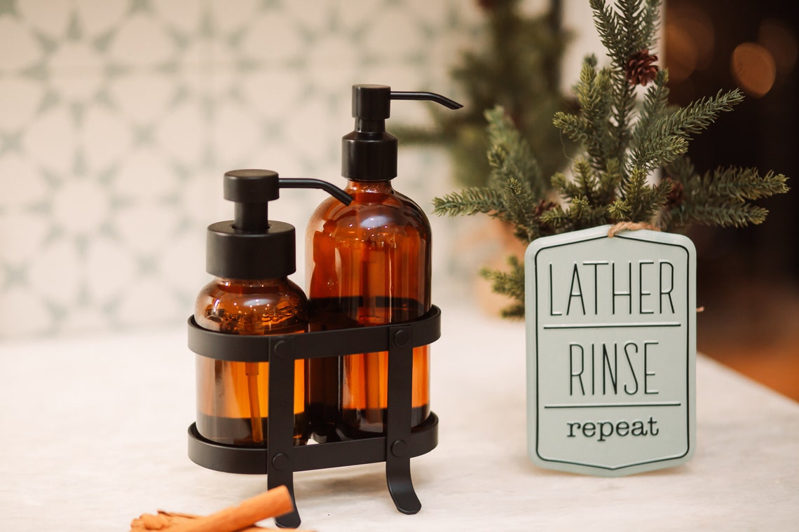 Foaming Soap Nonfoaming Soap Dispenser Set With Black Caddy Etsy