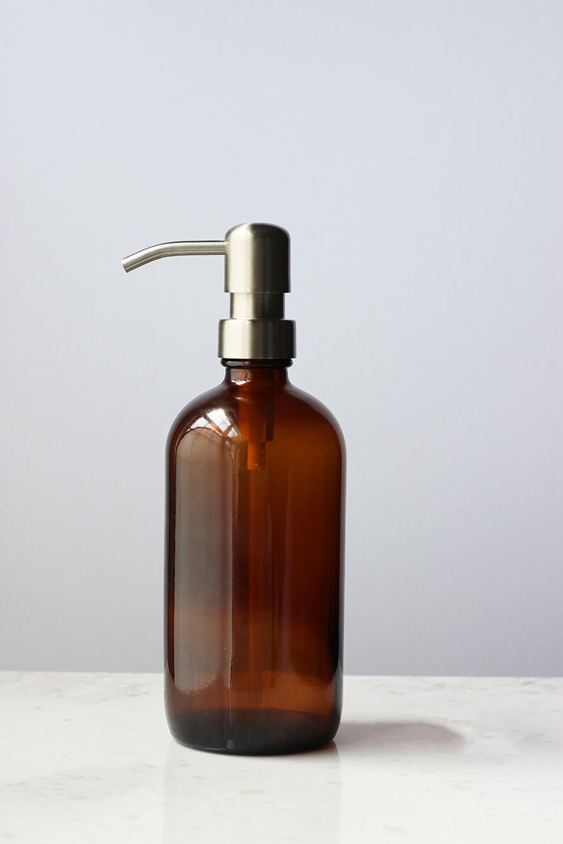 Farmhouse Amber Glass Soap Dispenser Stainless