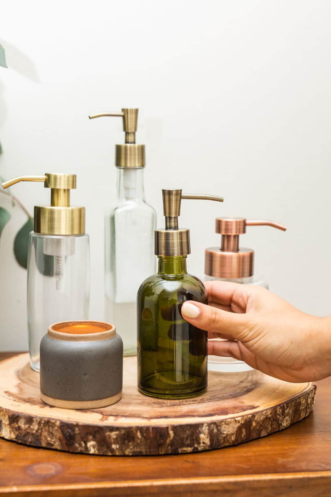 Soap Dispensers Forest Green Glass Lotion Soap Dispenser Etsy