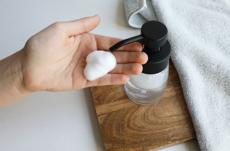 Small Glass Foaming Soap Dispenser With BLACK Pump Etsy