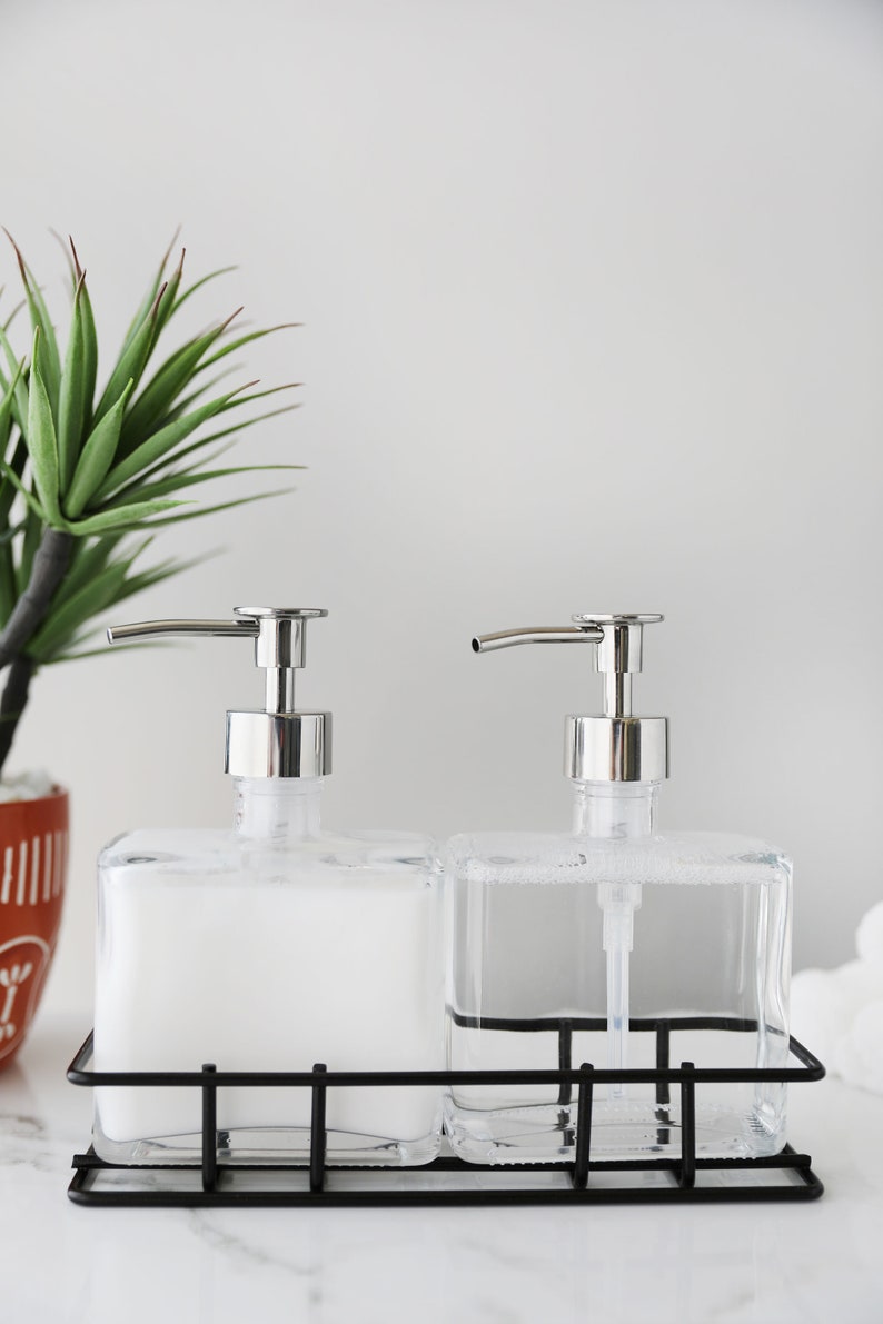 Soap Dispenser Set With Caddy Urban Glass Soap Lotion Etsy