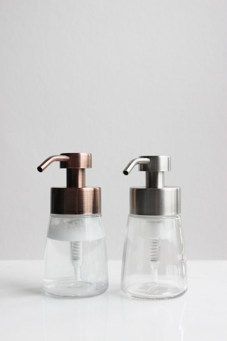 Small Glass Foaming Soap Dispenser with Stainless Metal Pump image 5