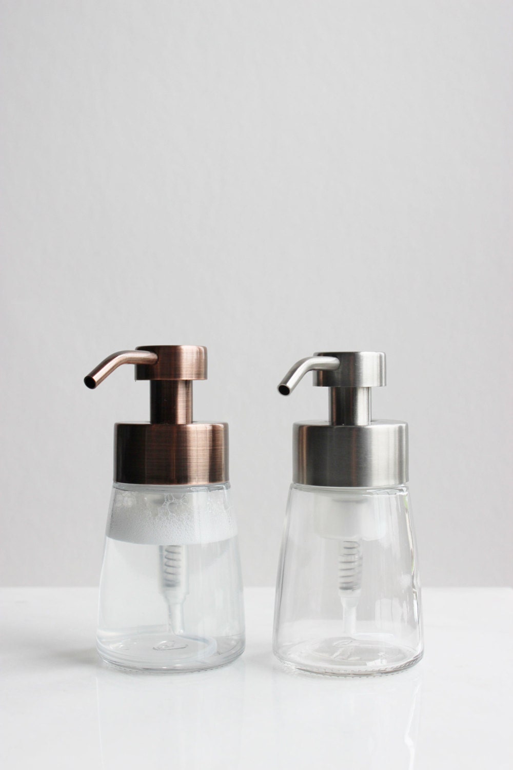 Small Glass Foaming Soap Dispenser With Stainless Metal Pump Etsy