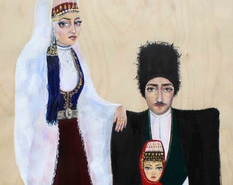 Armenian Family Portrait Print, armenian art, taraz, armenian clothing, armenian illustration, family portrait, cultural art, family artwork