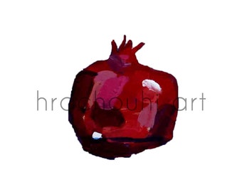 Pomegranate Illustration, nur, simple, small print, one pomegranate, pomegranate art, square, acrylic pomegranate, dark red, armenian art