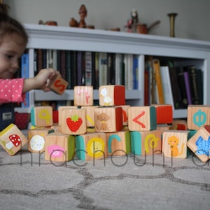 Armenian Alphabet Wood Blocks Toy gift letter blocks learning toy foreign language unique wooden toddler hand painted non-toxic