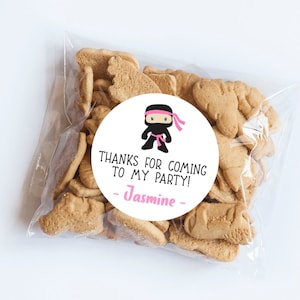 Roze Ninja Stickers, Ninja Verjaardag, Ninja Thema, Master Ninja, Verjaardag, Bedankt voor uw komst, Gepersonaliseerde Stickers, Ninja Party, Warrior