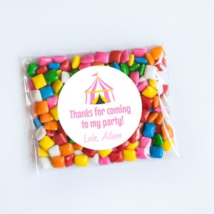 Pegatinas de carpa de circo rosa, primer cumpleaños, tema de circo, pegatinas de circo, etiquetas de carpa, cumpleaños de circo, baby shower, pegatinas de cumpleaños