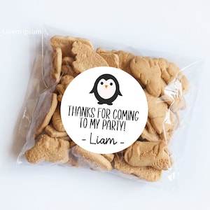 Penguin pegatinas, pegatinas de agradecimiento, cumpleaños de ping-penguin, etiquetas de pinganillo, primer cumpleaños, tema de invierno, fiesta de pinganillo, pegatinas de favor
