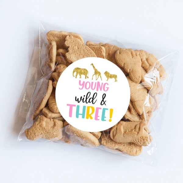 Young Wild Three Animal Stickers, Wild Theme, 3rd Birthday, Wild Birthday, Animal Party, Party Animals, Thank You Label, Animal Tag, Jungle