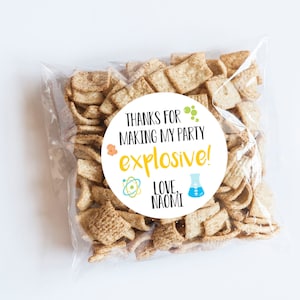 Pegatinas con temática científica, pegatinas de agradecimiento, bolsas de regalo, etiquetas para fiestas científicas, etiquetas para vasos, cumpleaños de laboratorio, decoración para fiestas