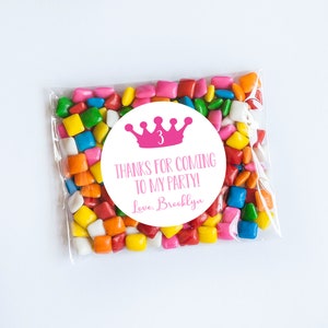 Adesivos de coroa rosa, tema de princesa, aniversário de princesa, etiquetas de princesa, coroa rosa, etiquetas de sacolas de lembrancinhas, adesivos de idade, adesivos personalizados