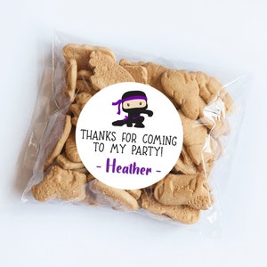 Paarse Ninja Stickers, Ninja Verjaardag, Ninja Thema, Master Ninja, Verjaardag, Bedankt voor uw komst, Gepersonaliseerde Stickers, Ninja Party, Warrior
