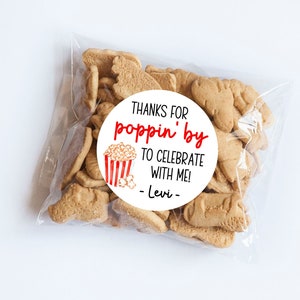 Popcorn Poppin&#39; By Birthday Stickers, Popcorn Favors, First Birthday, Movie Birthday, Birthday Party, Favors, Movie Theme, Popcorn Favors