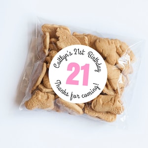 21e verjaardagsstickers, roze en zwart thema, 21e verjaardag, verjaardag meisje, bedankt voor je komst, envelopzegels, 21e verjaardagsfeestje, gunsten