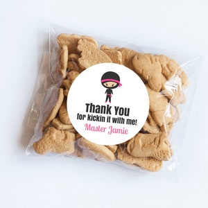 Pink Girl Ninja Stickers, Ninja Cumpleaños, Ninja Tema, Maestro Ninja, Cumpleaños, Gracias por Venir, Pegatina Personalizada, Ninja Party, Guerrero
