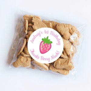 Pink Strawberry Stickers, Thanks Berry Much, Berry Birthday, Thank You Stickers, Picnic Stickers, Baby Shower Labels, Fruit Favors