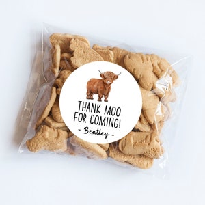 Adesivos Highland Cow Moo, tema de vaca, primeiro aniversário, tema de fazenda, lembrancinhas de vaca, aniversário, Moo obrigado, Moo I'm Two, animais de celeiro, aniversário de fazenda