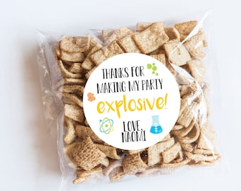 Pegatinas con temática científica, pegatinas de agradecimiento, bolsas de regalo, etiquetas para fiestas científicas, etiquetas para vasos, cumpleaños de laboratorio, decoración para fiestas