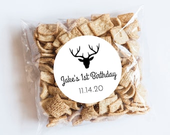 Deer Antler Stickers, Thanks for Coming, Lumberjack Theme, Deer Birthday, Lumberjack Birthday, First Birthday, Deer Favor Tags, Labels