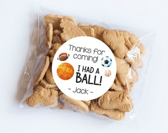 Sport-Geburtstagsaufkleber, hatte einen Ball, Thema Sport, Sport-Geburtstag, Danke fürs Kommen, Gefälligkeiten, Sportparty, Fußball, Basketball, Football