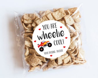 Monster Truck Valentine Stickers, Wheelie Cool, Valentine&#39;s Day, Truck, Class Party, Valentine&#39;s Tags, Valentine Labels, Car Favors, Hearts