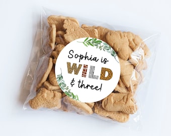 Wild & Three Jungle Stickers, Safari Theme, Safari Animals Theme, Wild One Party, Party Animal, Zoo Animal Tag, Party Favors, Wild Animals