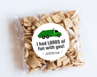 Garbage Truck Stickers, Truck Stickers, Garbage Birthday, Green Truck, Goodie Bag Labels, Garbage Party, Loads of Fun Labels, Birthday