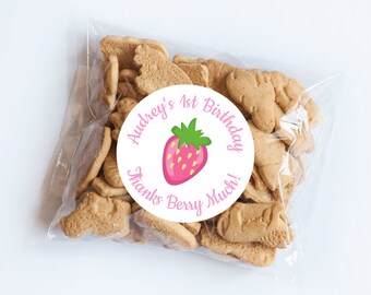 Naklejki Różowe Truskawki, Dziękuję Berry Much, Berry Birthday, Naklejki z Podziękowaniami, Naklejki Piknikowe, Etykiety Na Baby Shower, Upominki Owocowe