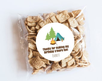 Camping Mix Birthday Stickers, Camping Theme, Camping Birthday, First Birthday, Camping Party, Treat Bags, Camping Labels