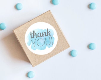 Watercolor Thank You Stickers, Watercolor Spots, Blue Blobs, Baby Shower, First Birthday, Envelope Seals, Gender Reveal, Watercolor Labels
