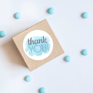 Pegatinas De Agradecimiento En Acuarela, Manchas De Acuarela, Manchas Azules, Baby Shower, Primer Cumpleaños, Sellos De Sobres, Revelación De Género, Etiquetas De Acuarela
