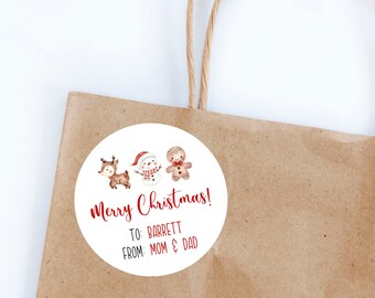 Merry Christmas To & From Stickers, Christmas Labels, Gift Wrapping, Favor Tags, Christmas Tags, Presents, Holiday Tags, Christmas Party
