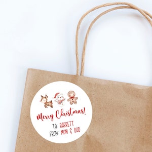Vrolijk kerstfeest van en naar stickers, kerstetiketten, cadeauverpakking, gunstlabels, kerstlabels, cadeautjes, vakantielabels, kerstfeest