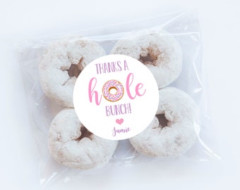 Pegatinas de agujero de rosquilla rosa, etiquetas de agradecimiento, manojo de agujeros, cumpleaños de rosquilla, etiquetas de rosquilla, cumpleaños de niña, gracias por un montón de agujeros, tema de rosquilla