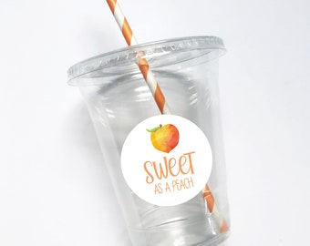 Sweet Peach Party Cups, 16 oz, Drinking Cups, First Birthday, Plastic Cups, Personalized, Plastic Cups, Disposable, Straw, Happy Birthday