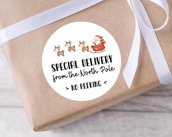 Special Delivery Santa Christmas Stickers, Christmas Labels, Gift Wrapping, Favor Tag, Christmas Tag, Presents, Christmas Party, Kid Sticker