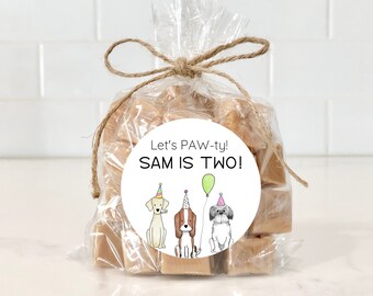 Chien avec des autocollants d’anniversaire de chapeaux, anniversaire de chiot, thème de chien, fête de chien, faveurs de chien, premier anniversaire, chien Pawty, merci, anniversaire de chien, Pawty