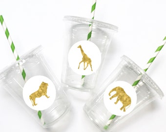 Gold Animal Party Cups, Drinking Cups, First Birthday, Wild One, Safari Theme, Plastic Cups, Disposable, Gold Safari, Jungle Cups, Party