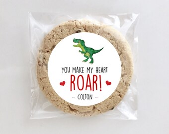 Dinosaur Valentine Stickers, Valentine's Day, Class Party, Heart Roar, Valentine's Tags, Valentine Labels, Pouch Labels, Favors