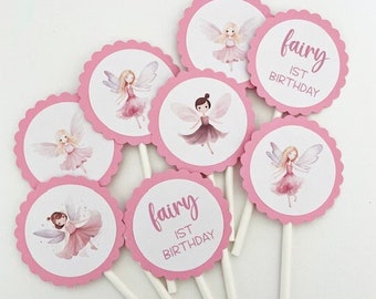 12 Fairy Cupcake Toppers, Party Decor, First Birthday, Fairy Birthday, Fairy Theme, Fairy Party, Pink, Purple, Fairy First Birthday