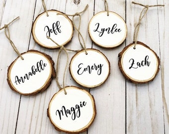 Custom Name Ornament, Wood Slice Ornament, Christmas Tree, Holiday Ornaments, Chalkboard Ornament, Rustic Christmas, Tree Decorating