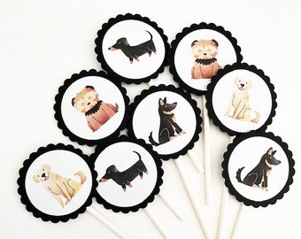 12 Dog Theme Cupcake Toppers, Dog Birthday, Dog Theme, Puppy, Cute Dogs, Dog Party, Cupcake Picks, Dogs, Watercolor, Party Decor