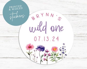 Floral Wild One Stickers, Wild Flower, Floral Stickers, Flowers, First Birthday, Girl Wild, Birthday, Favors, Wild Time, Wildflower, Tags