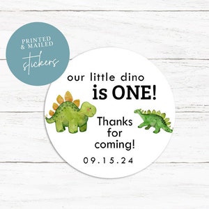 Little Dino Stickers, First Birthday, Dino Theme, Thank You Stickers, Dinosaur Birthday, Dinosaur Favors, Modern Dinos, Favor Tags