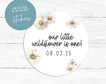 Wildflower Daisy Stickers, Wild Flower, Floral Stickers, Flowers, First Birthday, Girl Wild, Birthday, Favors, Wild Time, Wildflower, Tags