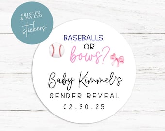 Baseballs or Bows Stickers, Gender Reveal, Sports Stickers, Pink Bows, Baseball Labels, Gender Reveal Labels, Personalized Stickers