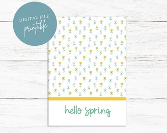 Printable Hello Spring Cookie Card, Spring Time, Tags, Easter Theme, Digital Tag, Labels, Spring Favors, Cookie Tag, Spring Cards, Floral